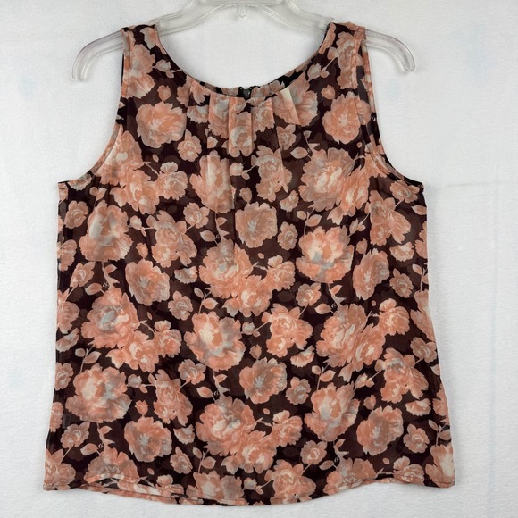 LOFT Petite Floral Sleeveless Top Brown Pink Peach Blouse MP - Picture 1 of 6